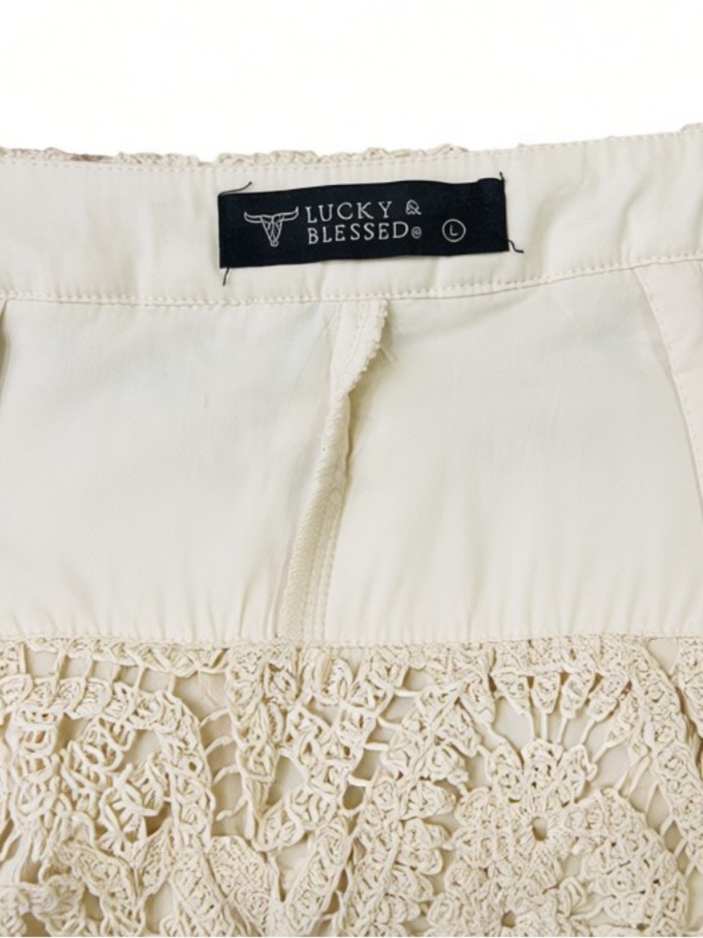 Lucky & Blessed Beige Crochet Lined Boot Cut Pull On Pants Side Zipper Large - Picture 7 of 10